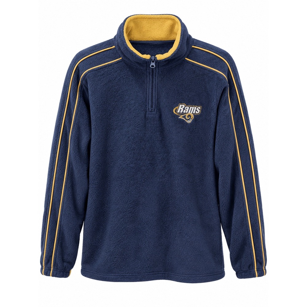 Mens St Louis Rams NFL Fleece Quarter Zip Pullover Navy Blue Gold 3XL VF